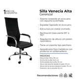 Silla de Oficina Alta Venecia Negro 54.5x50cm Reclinable y Giratoria con Ruedas - SILLAS DE OFICINA | Bylmo
