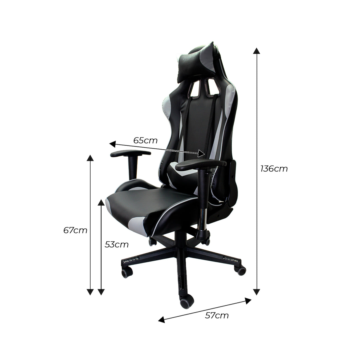 Silla Gamer F16 Gris 65x57cm Reclinable y Giratoria con Ruedas - SILLAS DE OFICINA | Bylmo