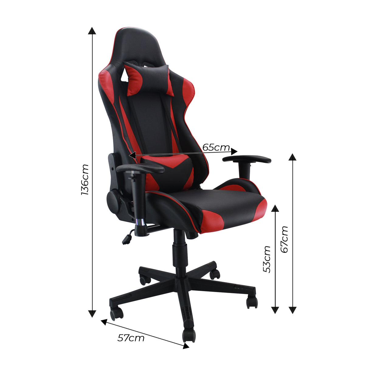 Silla Gamer F16 Rojo 65x57cm Reclinable y Giratoria con Ruedas - SILLAS DE OFICINA | Bylmo