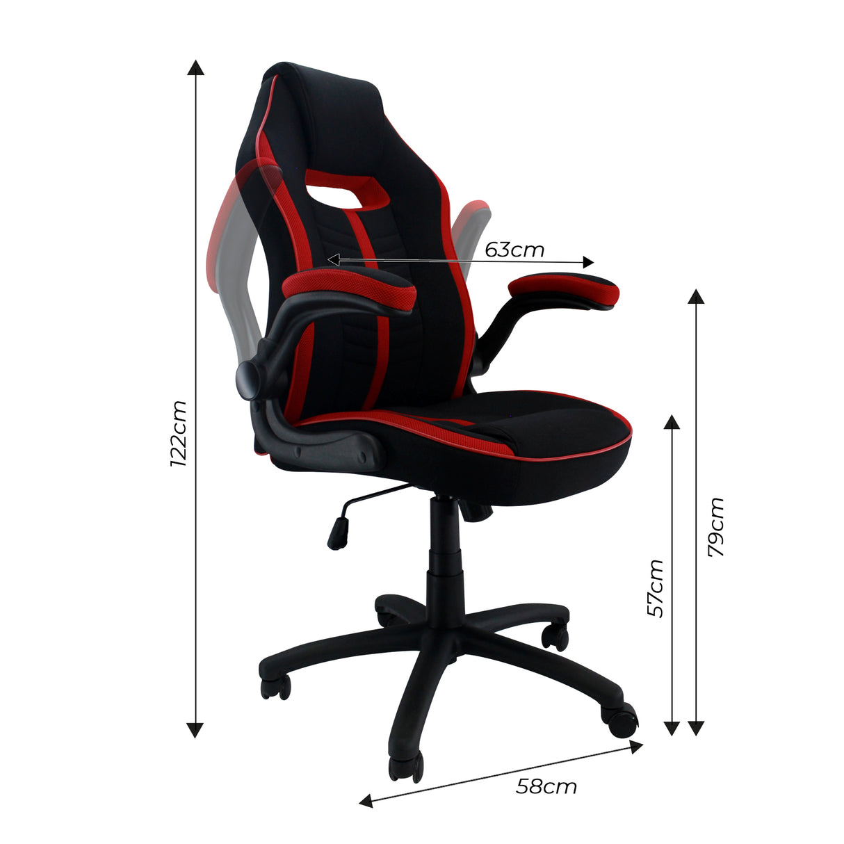 Silla Gamer Topgun Rojo 63x58cm Reclinable y Giratoria con Ruedas - SILLAS DE OFICINA | Bylmo