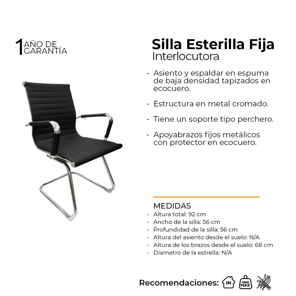 Silla de Oficina Esterilla Negro 56x60cm de Base Fija - SILLAS DE OFICINA | Bylmo