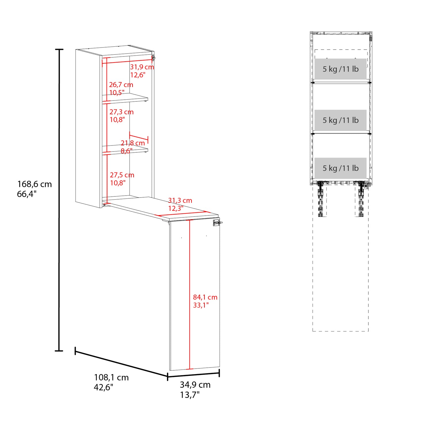 Mesa de Planchar Plegable Blanco 34.9x86.8cm Con Espacio para Productos de Aseo y con Cerradura - MUEBLES DE ASEO Y ROPAS | Bylmo
