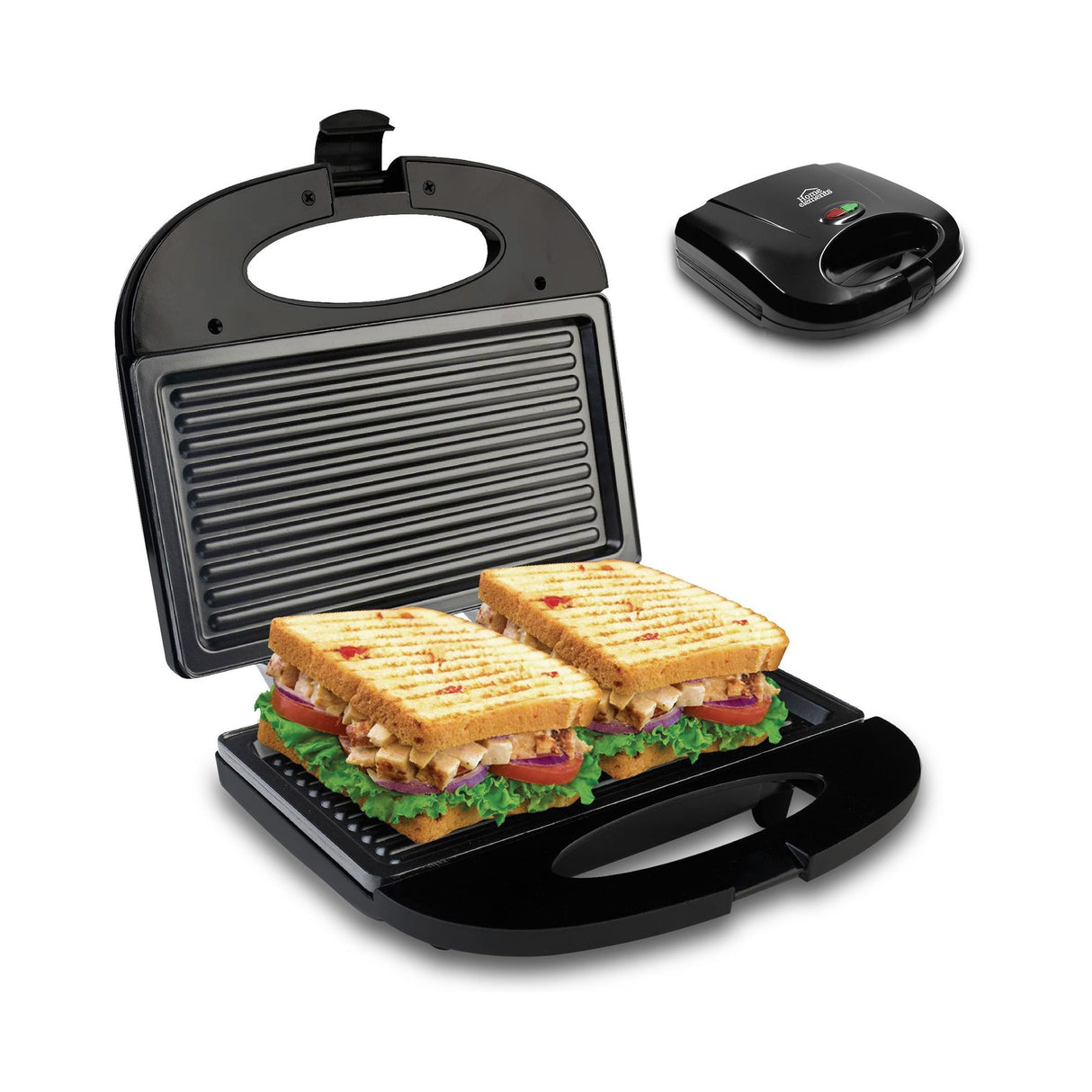 Sanduchera Negro 21.5x9cm de Dos Puestos Tipo Panini - SANDUCHERAS Y WAFLERAS | Bylmo