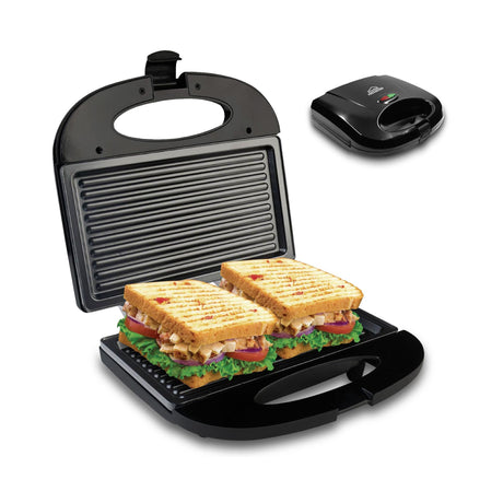 Sanduchera Negro 21.5x9cm de Dos Puestos Tipo Panini - SANDUCHERAS Y WAFLERAS | Bylmo