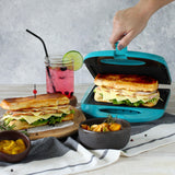 Sanduchera Azul y Negro 21.5x9cm de Dos Puestos Tipo Panini - SANDUCHERAS Y WAFLERAS | Bylmo