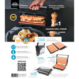 Sanduchera Grill Negro y Cobre 23x10cm de Dos Puestos Tipo Panini - SANDUCHERAS Y WAFLERAS | Bylmo