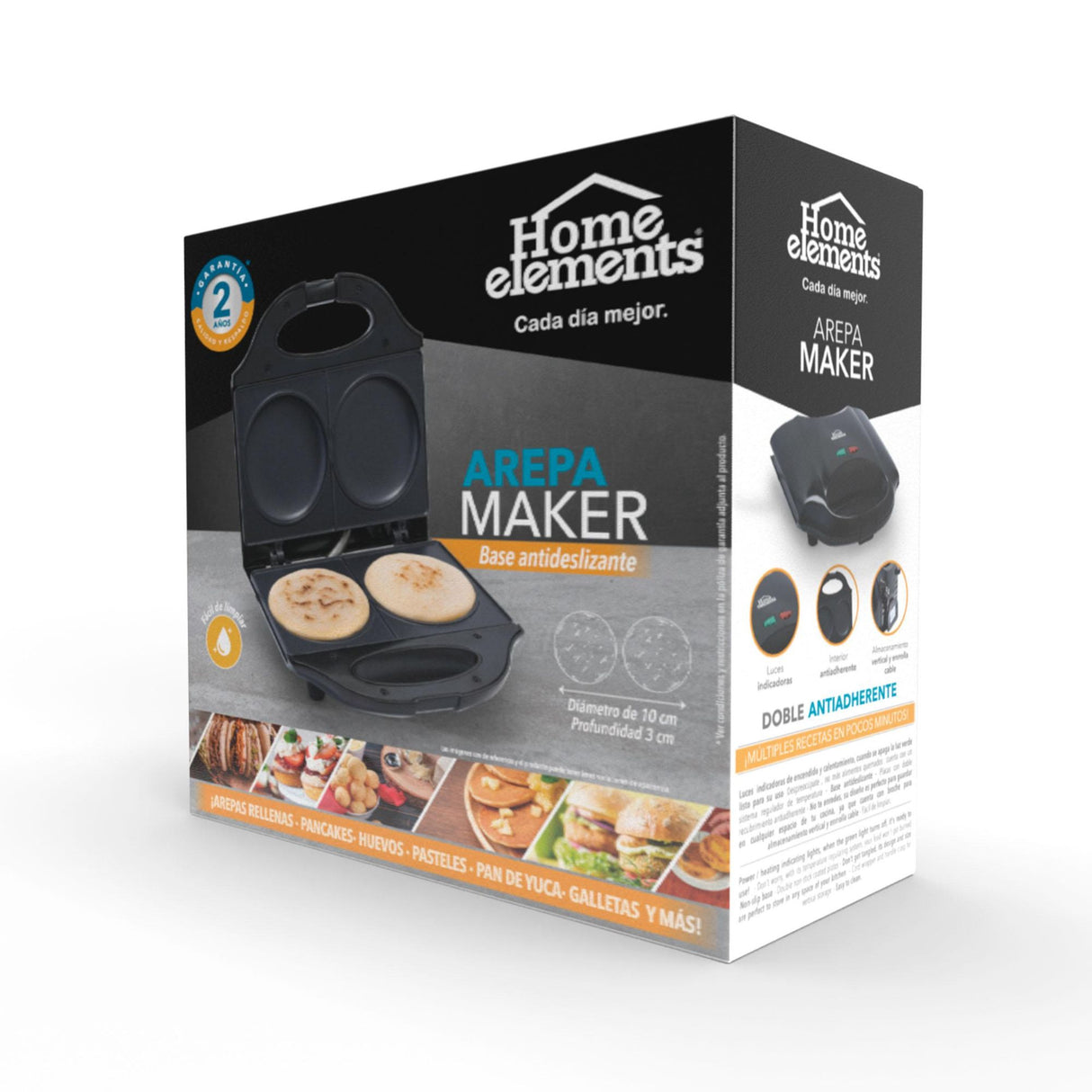 Arepa Maker Negro 21.7x9.3cm de Dos Puestos Circular - SANDUCHERAS Y WAFLERAS | Bylmo
