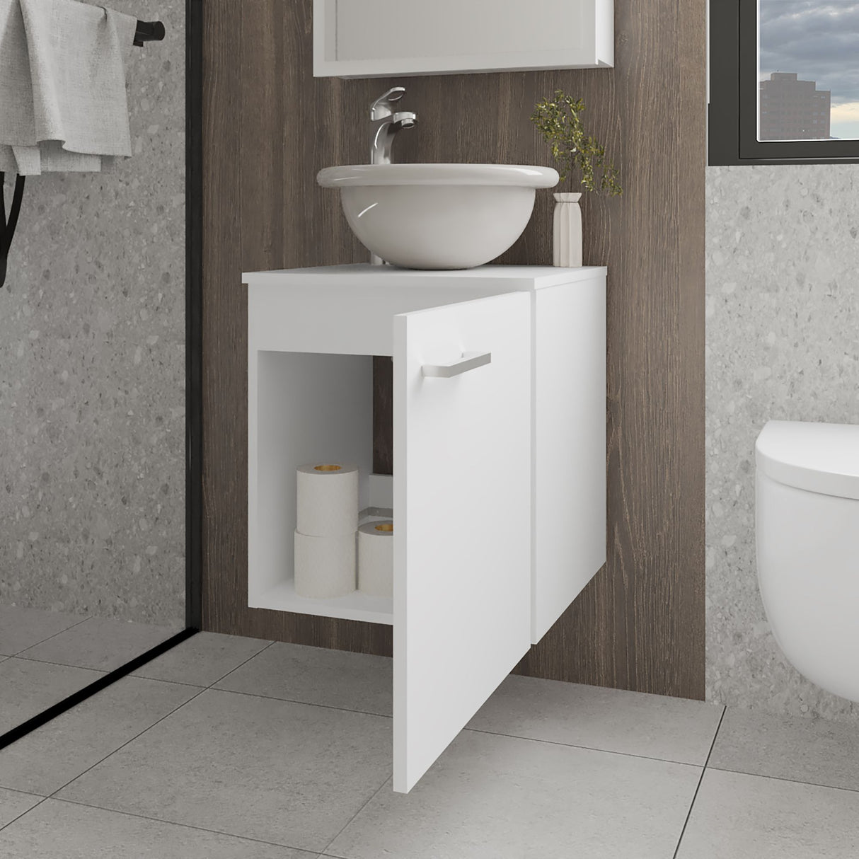 Mueble para Lavamanos Individual Clyde Blanco 45x50cm Flotante con Lavamanos de Vessel - MUEBLES PARA LAVAMANOS | Bylmo