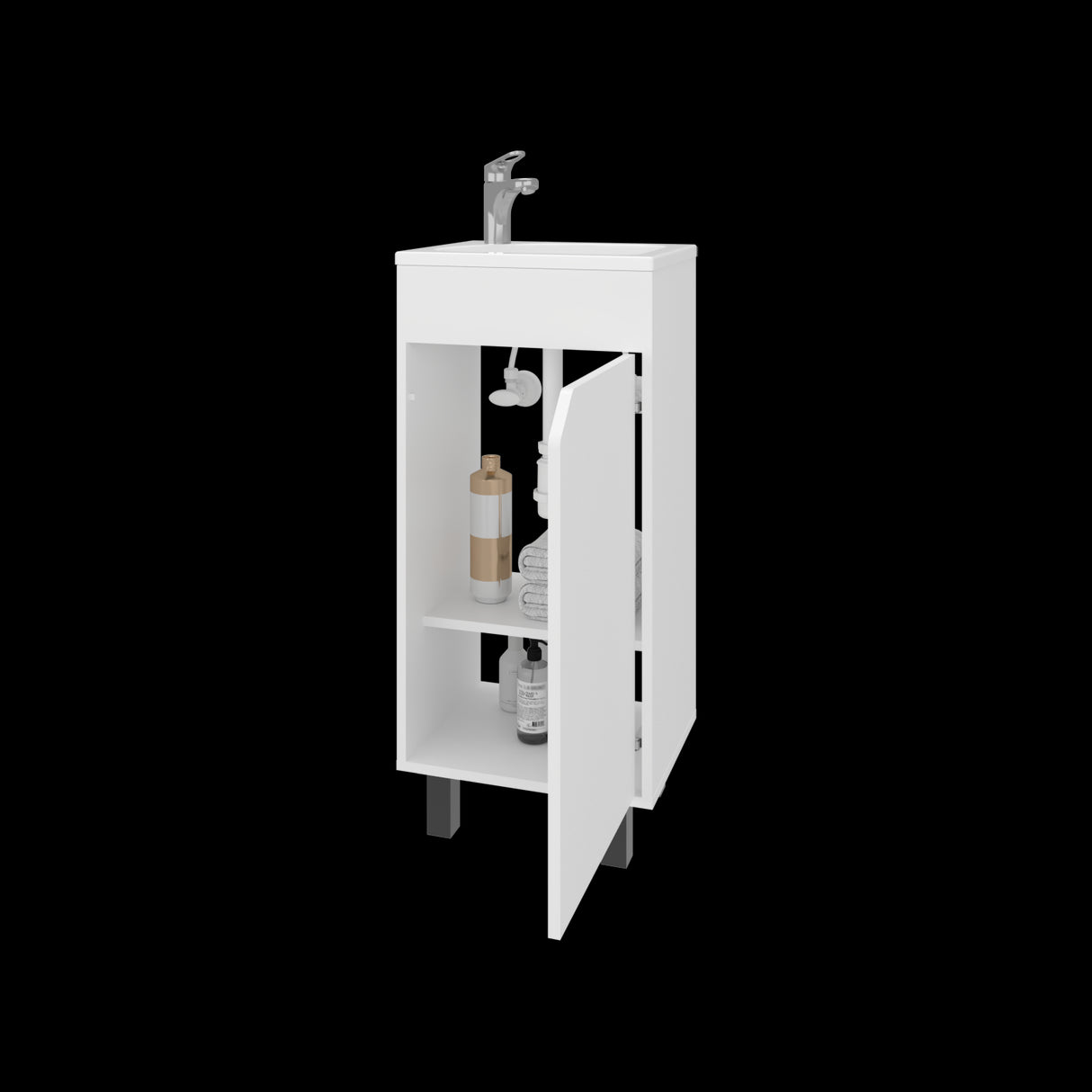 Mueble para Lavamanos Individual Bethel Blanco 40x86cm con Patas y Lavamanos de Sobreponer - MUEBLES PARA LAVAMANOS | Bylmo