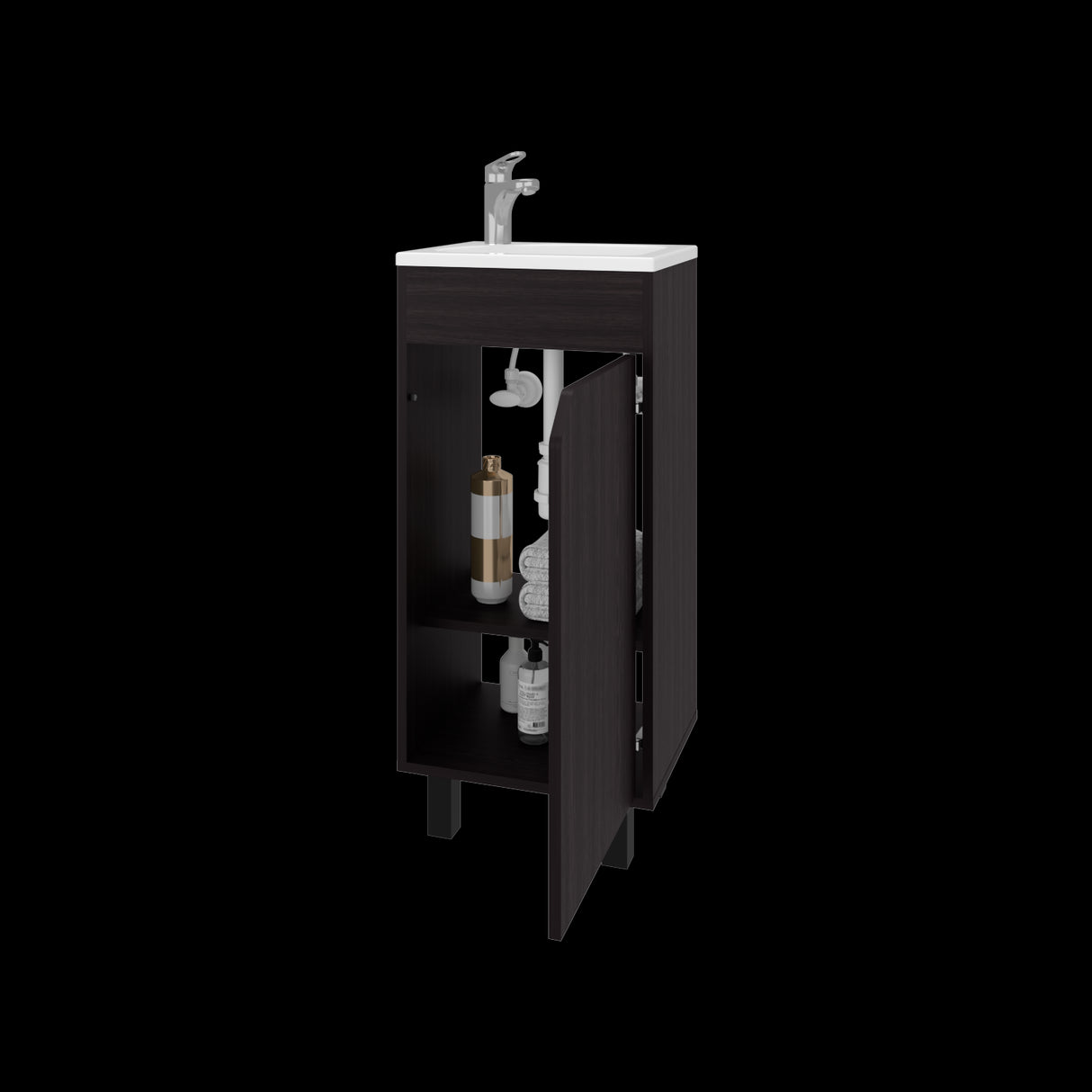 Mueble para Lavamanos Individual Bethel Wengue 40x86cm con Patas y Lavamanos de Sobreponer - MUEBLES PARA LAVAMANOS | Bylmo