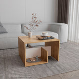 Mesa Auxiliar Rectangular Everett Macadamia y Blanco 40x63cm con Tres Compartimientos - MESAS AUXILIARES | Bylmo