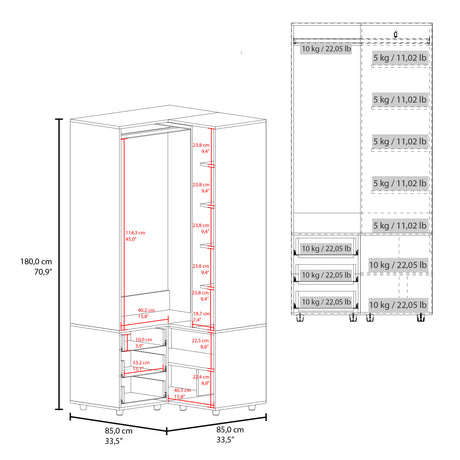 Closet Toulouse Wengue 85x180cm Con Tres Cajones y Diez Compartimientos - CLOSETS | Bylmo