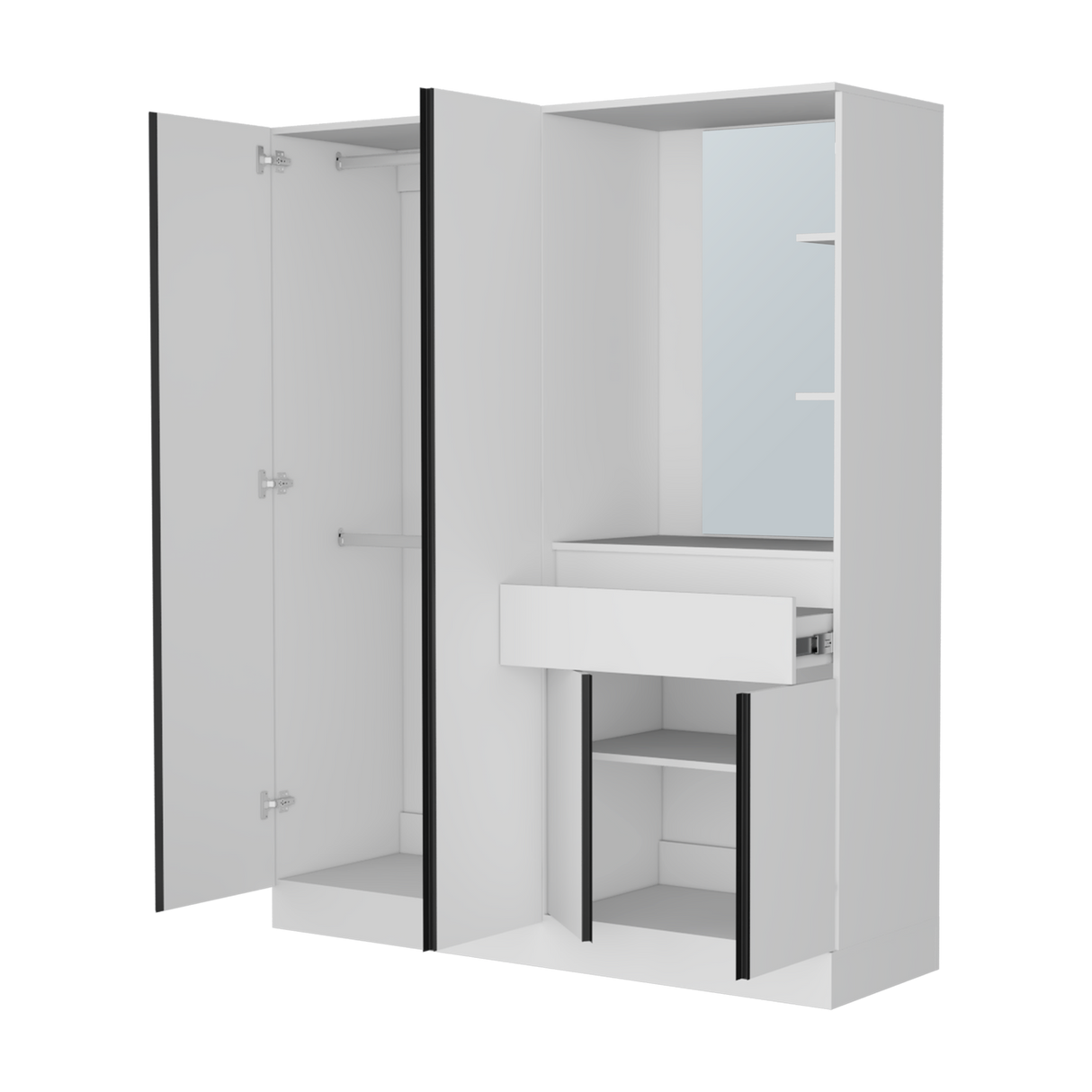 Closet Kamelot Blanco 150x186cm Con Un Cajón Cuatro Compartimientos y con Espejo - CLOSETS | Bylmo