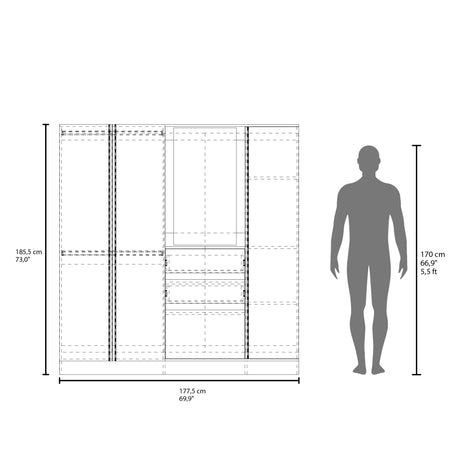 Closet Kamelot Blanco 178x186cm Con Dos Cajones Nueve Compartimientos y con Espejo - CLOSETS | Bylmo