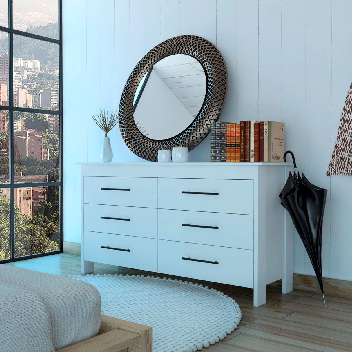 Cómoda HMS Blanco 150x81cm de Tres Hileras con Seis Cajones - CAJONERAS Y COMODAS | Bylmo