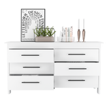 Cómoda HMS Blanco 150x81cm de Tres Hileras con Seis Cajones - CAJONERAS Y COMODAS | Bylmo