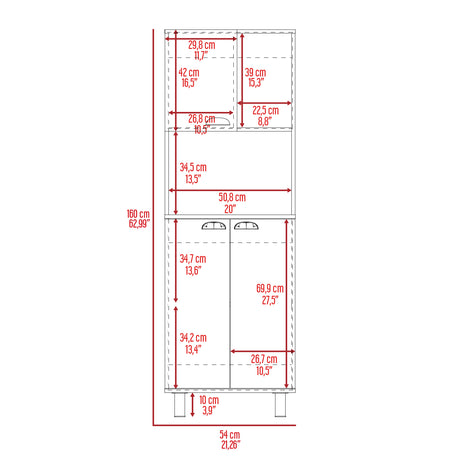 Alacena Oshawa Blanco 54x160cm Con Tres Puertas - ALACENAS Y MUEBLES MICROONDAS | Bylmo