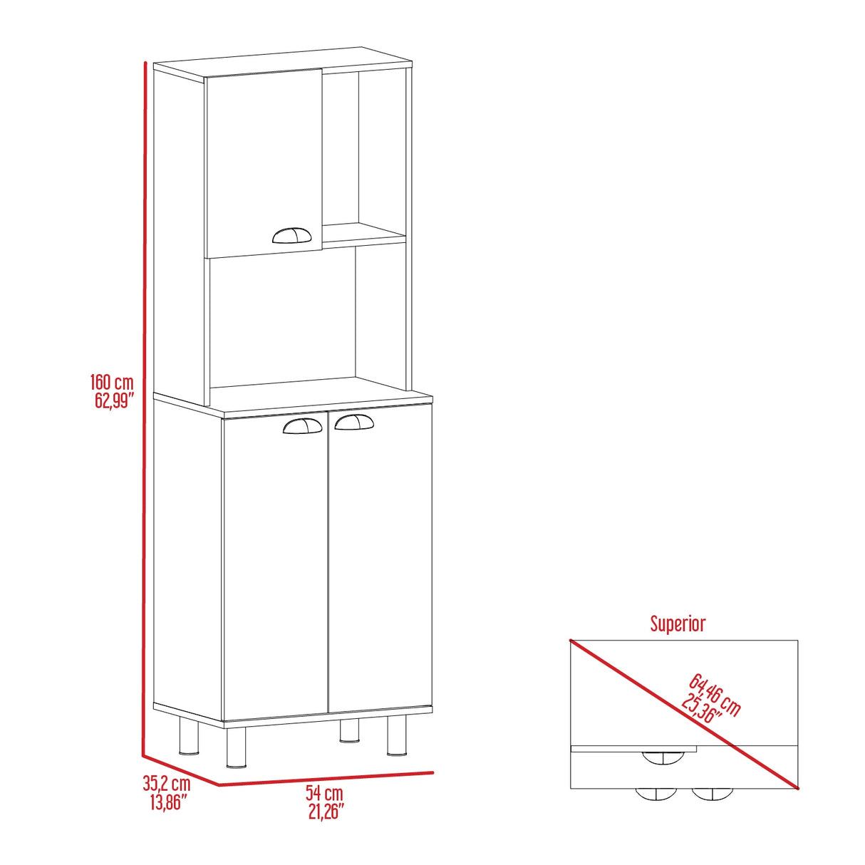 Alacena Oshawa Blanco 54x160cm Con Tres Puertas - ALACENAS Y MUEBLES MICROONDAS | Bylmo