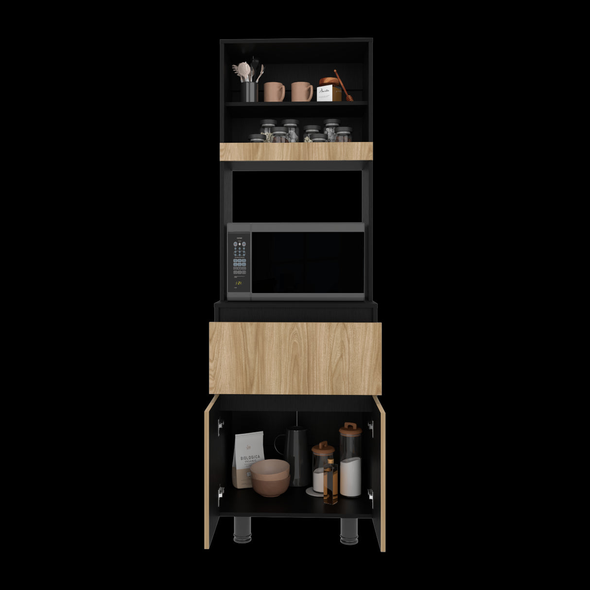 Alacena Express Wengue y Fresno Europeo 60x194cm Con Tres Puertas - ALACENAS Y MUEBLES MICROONDAS | Bylmo