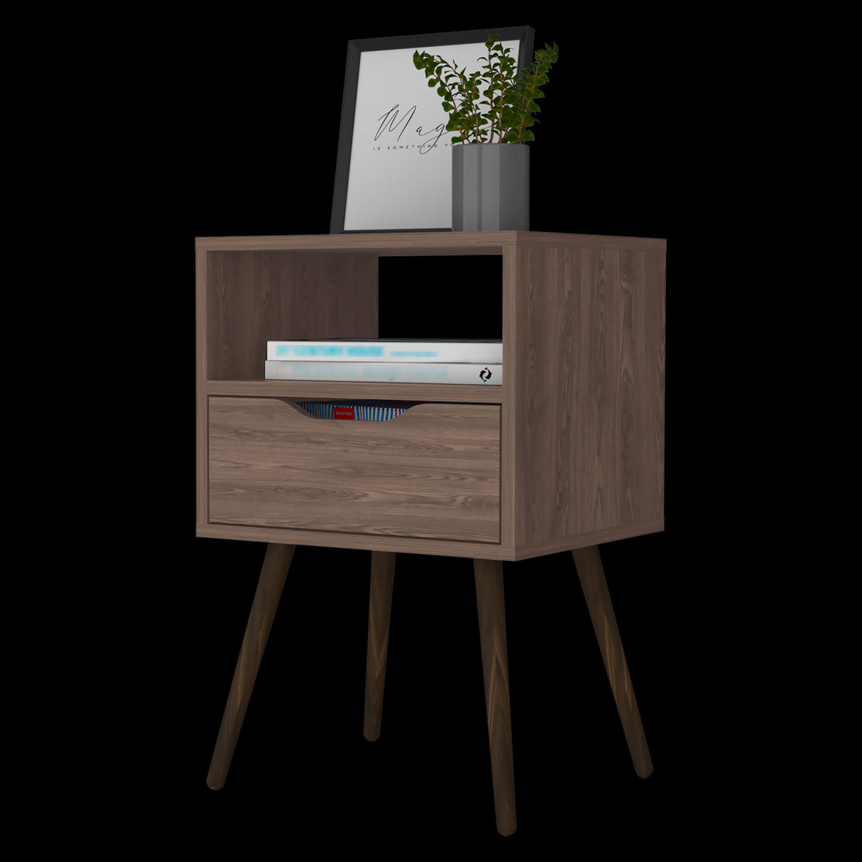 Mesa de Noche Otom Coñac 40x63cm Con Un Cajón - MESAS DE NOCHE | Bylmo