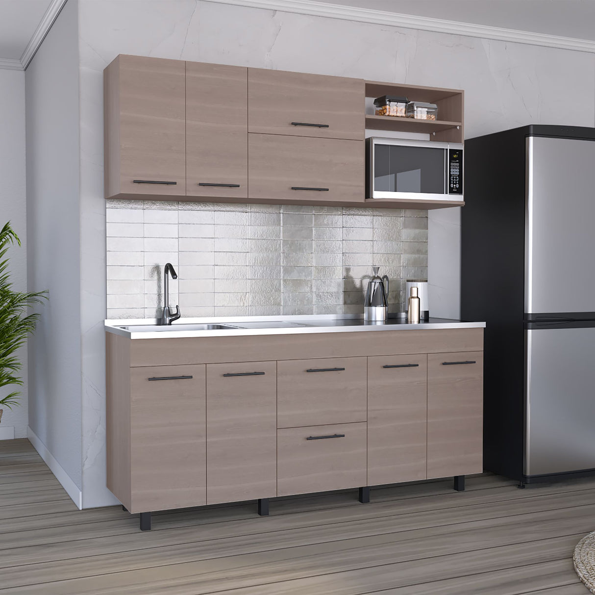 Cocina Barajas Bardolino 180x60cm con Mesón de Acero Inoxidable para Lado Izquierdo y sin Estufa - COCINAS | Bylmo