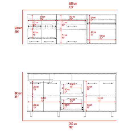 Cocina Barajas Bardolino 180x60cm con Mesón de Acero Inoxidable para Lado Izquierdo y sin Estufa - COCINAS | Bylmo
