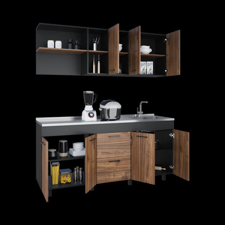 Cocina Balen Wengue 180x60cm con Mesón de Acero Inoxidable para Lado Derecho y sin Estufa - COCINAS | Bylmo