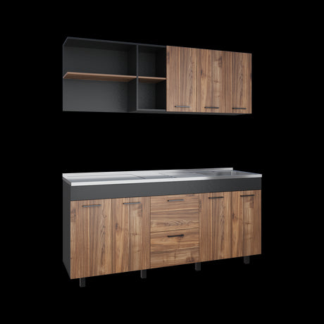 Cocina Balen Wengue 180x60cm con Mesón de Acero Inoxidable para Lado Derecho y sin Estufa - COCINAS | Bylmo