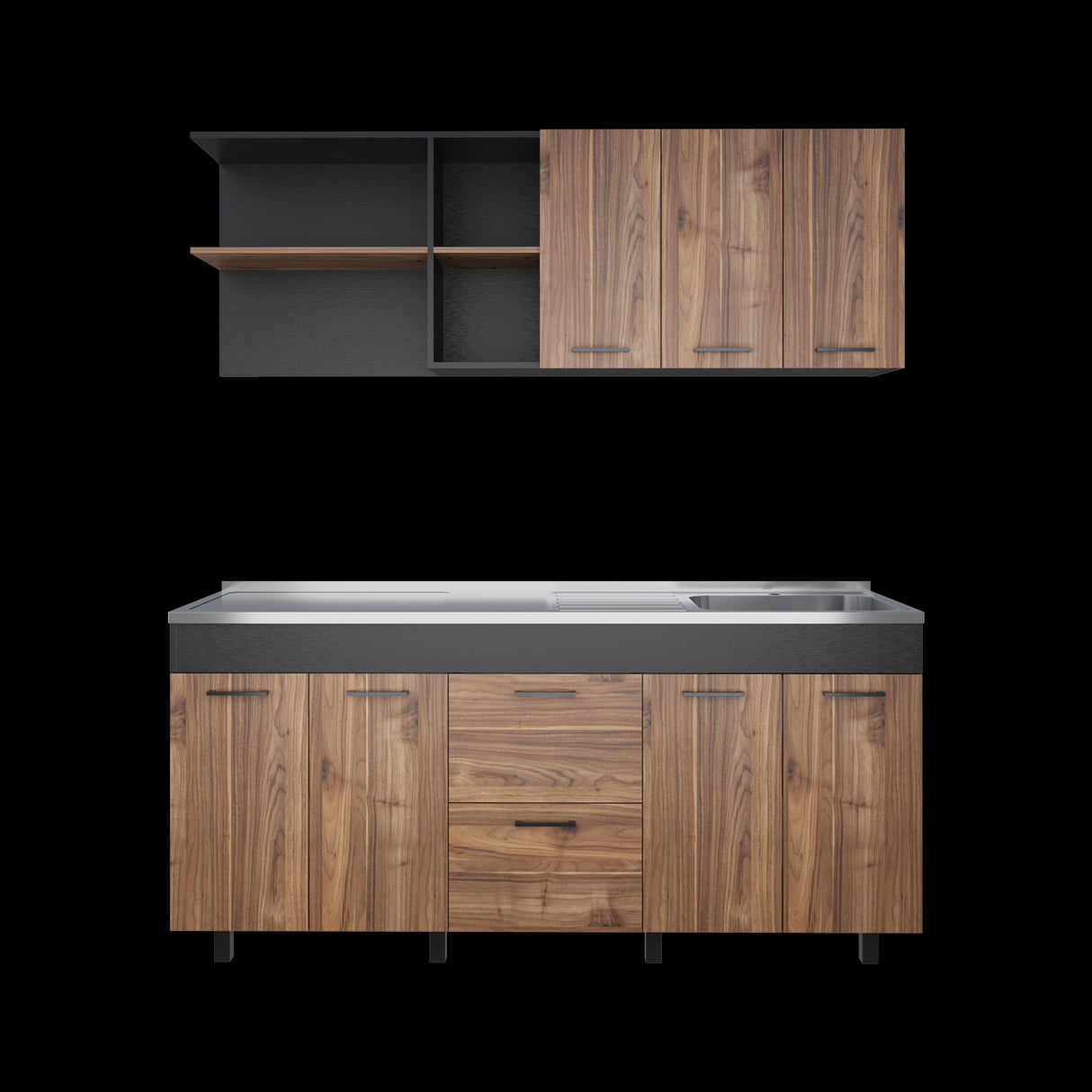 Cocina Balen Wengue 180x60cm con Mesón de Acero Inoxidable para Lado Derecho y sin Estufa - COCINAS | Bylmo