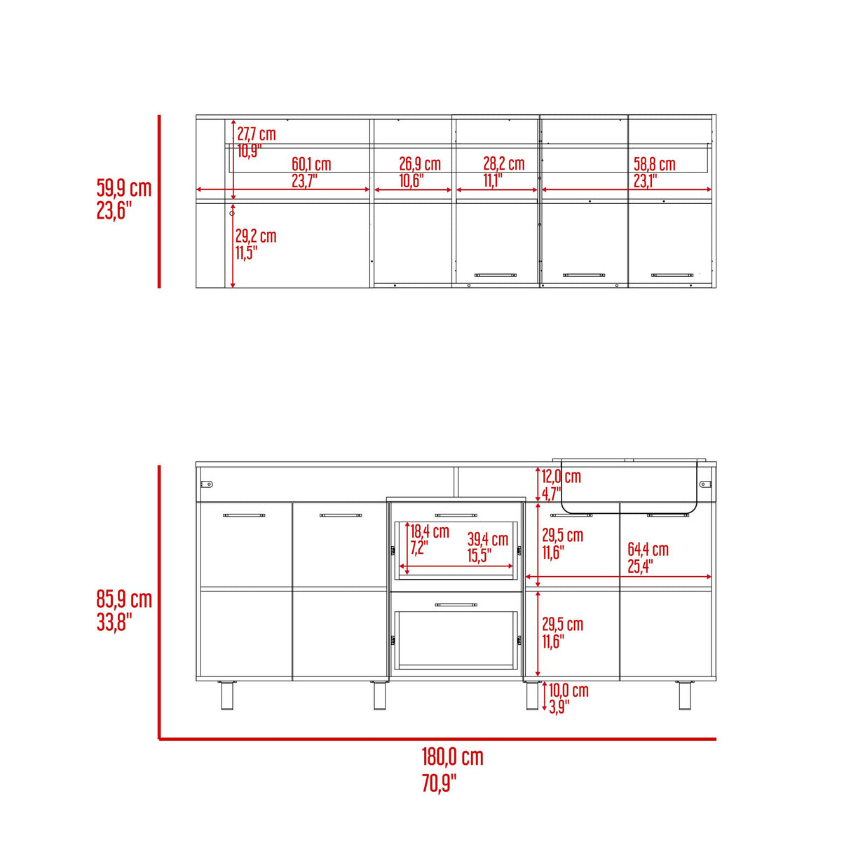 Cocina Balen Wengue 180x60cm con Mesón de Acero Inoxidable para Lado Derecho y sin Estufa - COCINAS | Bylmo