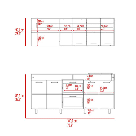 Cocina Balen Wengue 180x60cm con Mesón de Acero Inoxidable para Lado Derecho y sin Estufa - COCINAS | Bylmo