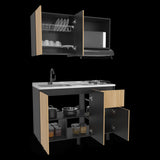 Cocina Express Wengue y Fresno Europeo 120x60cm con Mesón de Acero Inoxidable para Lado Izquierdo y con Estufa - COCINAS | Bylmo