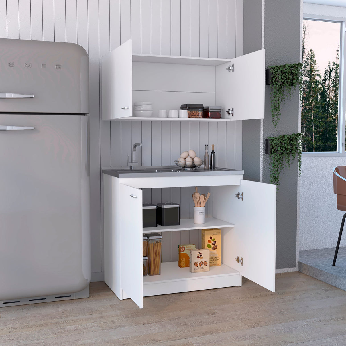 Cocina Napoles Blanco 100x49cm con Mesón de Acero Inoxidable para Lado Izquierdo y sin Estufa - COCINAS | Bylmo