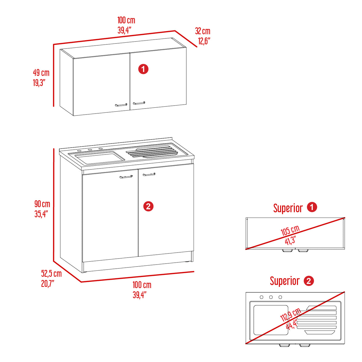 Cocina Napoles Blanco 100x49cm con Mesón de Acero Inoxidable para Lado Izquierdo y sin Estufa - COCINAS | Bylmo