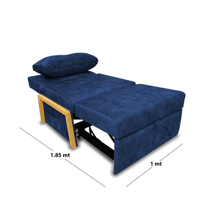 Silla Poltrona Reclinable Dorian Azul Oscuro 100x75cm de Un Puesto con Bolsillos y Reposapiés - SOFAS Y POLTRONAS | Bylmo