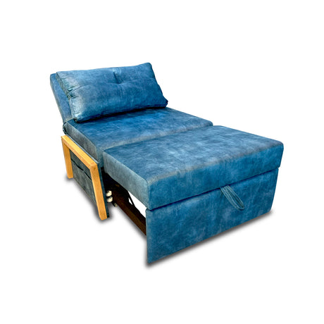 Silla Poltrona Reclinable Dorian Azul 100x75cm de Un Puesto con Bolsillos y Reposapiés - SOFAS Y POLTRONAS | Bylmo