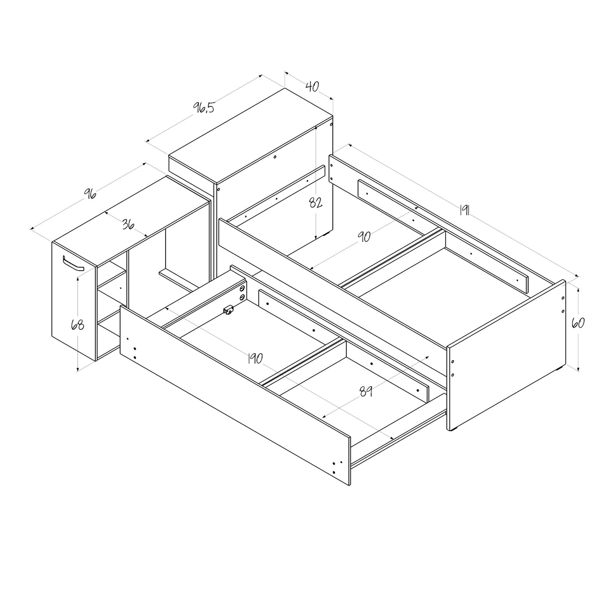 Cama Nido Lia Caramelo 96x83cm con Escritorio para Cama Sencilla y sin Colchones - CAMAS | Bylmo