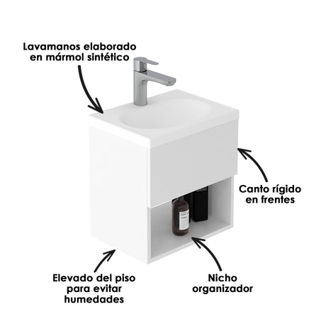 Mueble para Lavamanos Flotante Essential Blanco 40x40cm con Lavamanos Eco - MUEBLES PARA LAVAMANOS | Bylmo