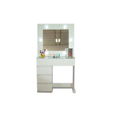 Tocador con Espejo Jazmin Blanco 90x165cm con Cuatro Cajones y Un Puff - TOCADORES | Bylmo