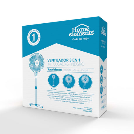 Ventilador Tres en Uno Negro y Gris 54x130cm de Tres Velocidades con Oscilación - VENTILADORES | Bylmo