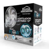 Ventilador de Pared MaxiFlow Elite Blanco y Gris 47x57cm de Tres Velocidades con Oscilación - VENTILADORES | Bylmo