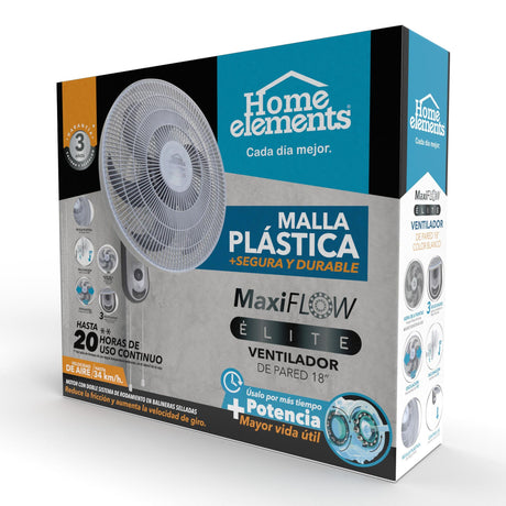 Ventilador de Pared MaxiFlow Elite Blanco y Gris 37x56cm de Tres Velocidades con Oscilación - VENTILADORES | Bylmo