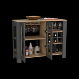 Bar Bajo Berkley Plomo y Fresno Europeo 100x77cm con Ocho Portacopas y Seis Portabotellas - BARES | Bylmo