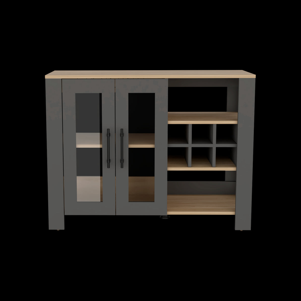 Bar Bajo Berkley Plomo y Fresno Europeo 100x77cm con Ocho Portacopas y Seis Portabotellas - BARES | Bylmo