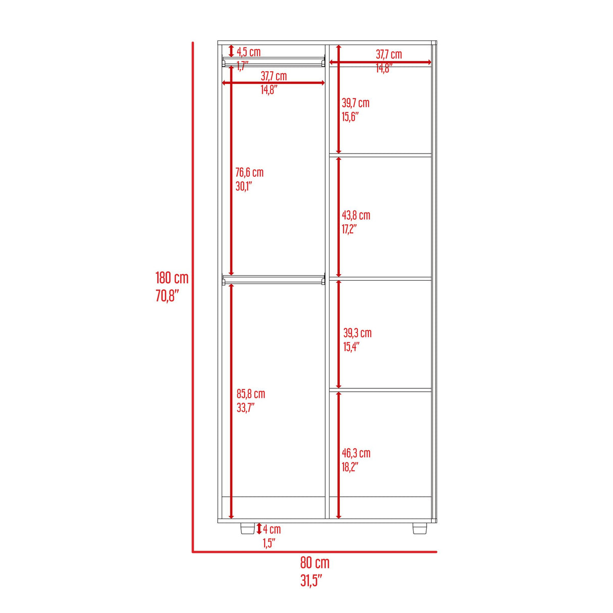 Closet Tera Blanco 180x48cm con Tres Entrepaños y con Seis Compartimiento - CLOSETS | Bylmo