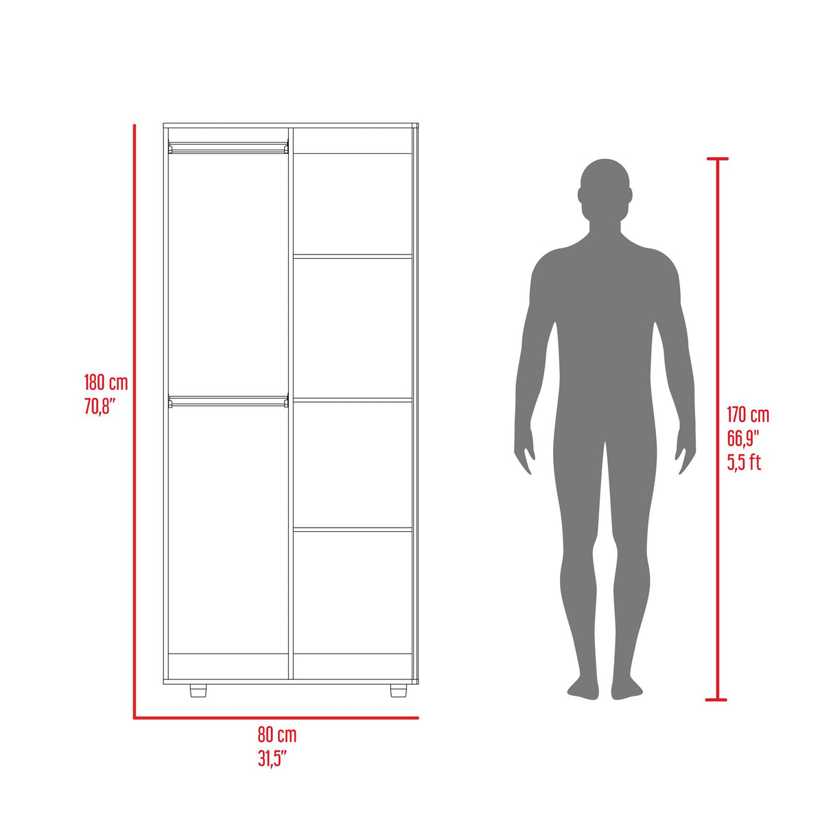 Closet Tera Blanco 180x48cm con Tres Entrepaños y con Seis Compartimiento - CLOSETS | Bylmo