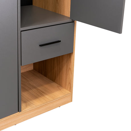 Closet Girona Plomo y Fresno Europeo 180x48.8cm con Un Cajón con Dos Entrepaños y con Seis Compartimiento - CLOSETS | Bylmo