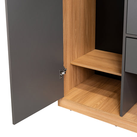 Closet Girona Plomo y Fresno Europeo 180x48.8cm con Un Cajón con Dos Entrepaños y con Seis Compartimiento - CLOSETS | Bylmo