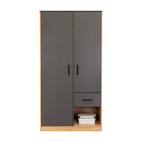 Closet Girona Plomo y Fresno Europeo 180x48.8cm con Un Cajón con Dos Entrepaños y con Seis Compartimiento - CLOSETS | Bylmo