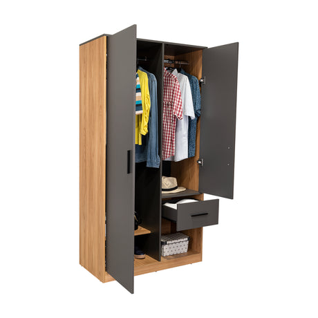 Closet Girona Plomo y Fresno Europeo 180x48.8cm con Un Cajón con Dos Entrepaños y con Seis Compartimiento - CLOSETS | Bylmo